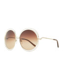 Carlina Round Wire-Frame Sunglasses, Rose Gold