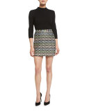 A-Line Chevron Brocade Modern Mini Skirt, Multi