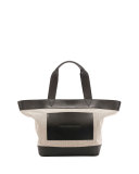 Leather-Trim Canvas Tote Bag, Black/White