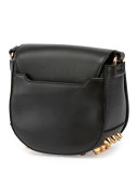 Lia Mini Leather Saddle Bag, Black