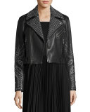 Cody Studded Lamb Leather Moto Jacket, Black