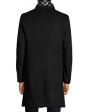 Single-Breasted Tailored Coat w/Check Under-Collar, Black