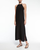 Crocodile Silk Jacquard Midi Dress, Black