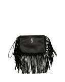 Monogram Fringe Beaded Pouch, Black