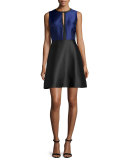 Eliza Colorblock Fit-&-Flare Dress, Black/Sapphire