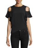 Cold-Shoulder Short-Sleeve Top, Black