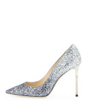 Romy Glitter Pointed-Toe 100mm Pump, Navy/Silver