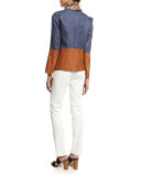 Isaiah Zip-Front Colorblocked Linen/Lambskin Jacket, Multi