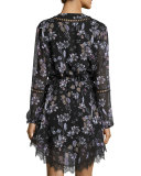 Lace-Inset Floral-Print Georgette Surplice Dress