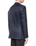 Exaggerated Houndstooth Dinner Jacket, Navy/Black