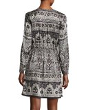 Talori Long-Sleeve Print Silk Dress, Snow CC