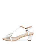 Chips Leather T-Strap Sandal, Off White