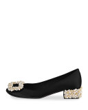 Pearly Buckle Satin Pump, Black