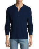 Giles Merino Wool-Blend Henley Sweater, Navy Blue