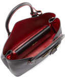 Saffiano Cuir Double Small Tote Bag, Black/Red (Nero+Fuoco)