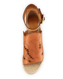 Tooled Leather Wedge Espadrille Sandal, Marron Glace