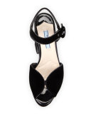 Patent-Trim Velvet Platform Sandal, Black (Nero)