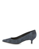 Poco Denim Kitten-Heel Pump, Navy