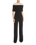 Off-the-Shoulder Wide-Leg Jumpsuit, Black