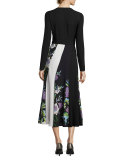 Penelope Floral & Colorblock Silk Wrap Dress, Black/White/Multicolor