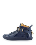 100mm Patent Leather High-Top Sneaker, Blue