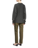 Enzyme-Wash Twill Straight-Leg Pants, Loden Green