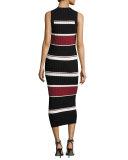 Macgraw Sleeveless Striped Midi Dress, Black