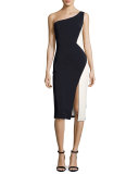 One-Shoulder Colorblock Sheath Dress, Navy/Bellini