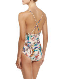 Jungle-Print Halter One-Piece Swimsuit