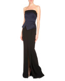 Devey Bustier Column Gown, Navy/Black