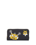 Robot Zip-Around Continental Wallet, Black (Nero)