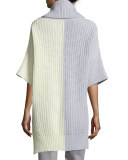 Bicolor Turtleneck 3/4-Sleeve Sweater, Ivory/Pale Gray