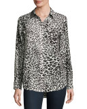 Slim Signature Animal-Print Shirt, Nature White/True Black