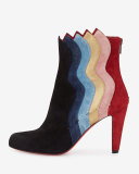 Wavy Colorblock Suede Red Sole Boot, Black/Multi