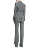 Tuffina High-Waist Wide-Leg Dotted Seersucker Pants, Black