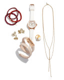 Cape White Silicone Strap Watch with Pink Topaz Dial Markers, Rose Golden