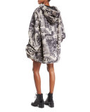 Hooded Oversized Faux-Fur Jacket, Gray
