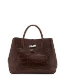 Roseau Croco Small Tote Bag, Brown