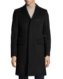 Single-Breasted Tailored Coat w/Check Under-Collar, Black