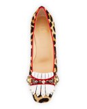 Oaxacna Calf-Hair Kiltie 45mm Red Sole Pump, Version Gold