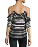 Gabe Striped Cold-Shoulder Top, Black/White