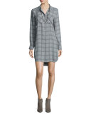 Long-Sleeve Plaid Silk Shirtdress 