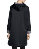 Reversible Hooded Rain Coat, Black/Pewter