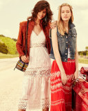 Pleated Flower Spell Midi Skirt, Red/Cream