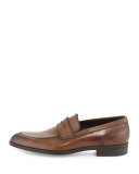 Burnished Calf Leather Penny Loafer, Chestnut