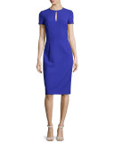 Short-Sleeve Keyhole Sheath Dress, Blue Violet