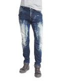 5620 3D Washed Out Slim Denim Jeans, Moon Wash Restore