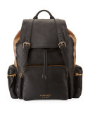 Large Leather & House Check Rucksack, Black