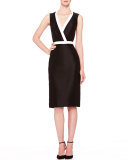 Two-Tone V-Neck Sheath Dress, Black/Ivory
