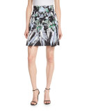 Kayla Painterly Floral-Print Miniskirt, Black Multi